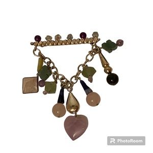 CL BROOCH BAR PIN PYRAMID DROP DANGLE STERLING SILVER 925 PINK ROSE QUARTZ GREEN